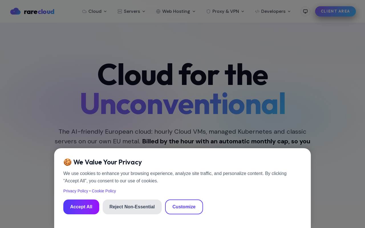 RareCloud 官网截图
